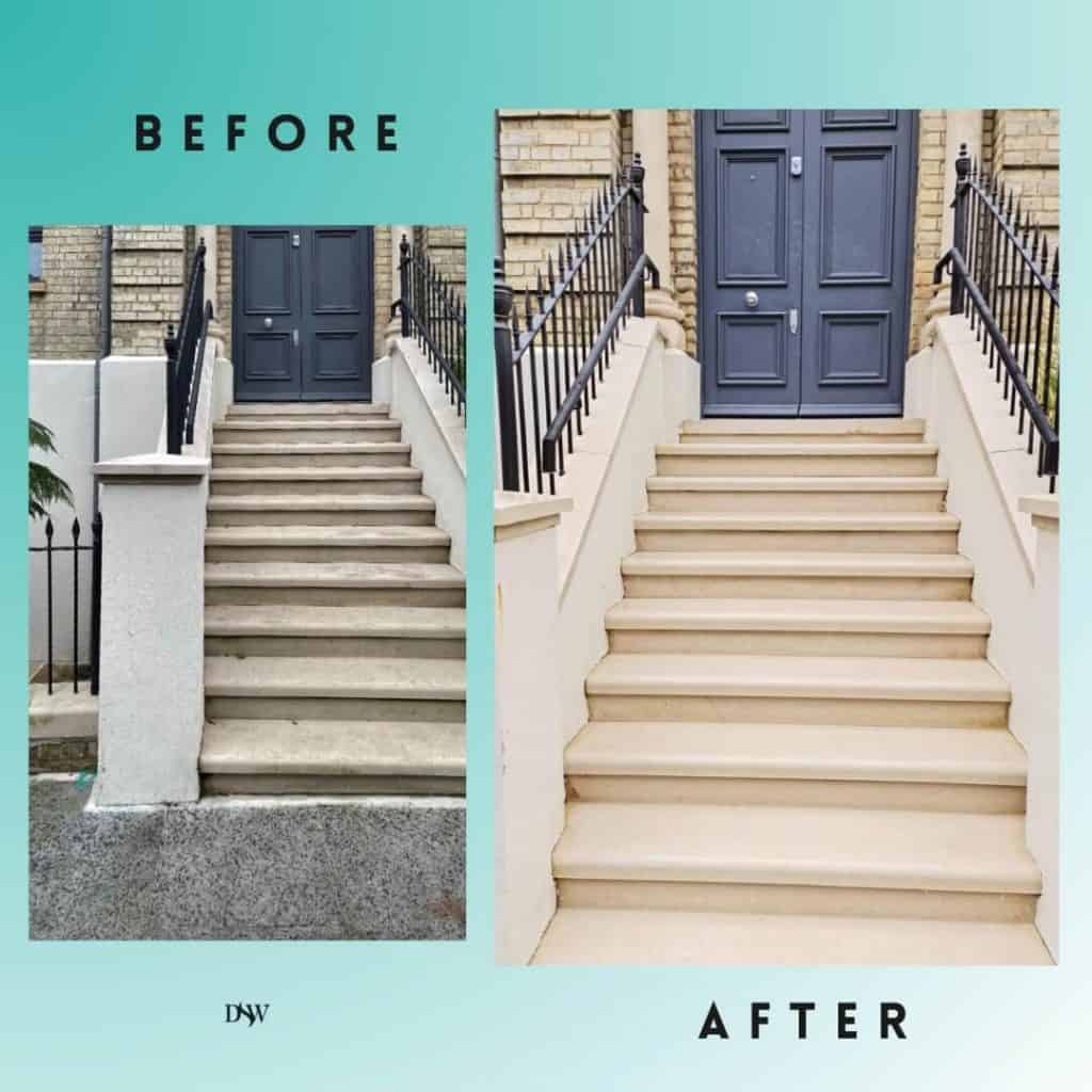 before and after stone staircase cleaning