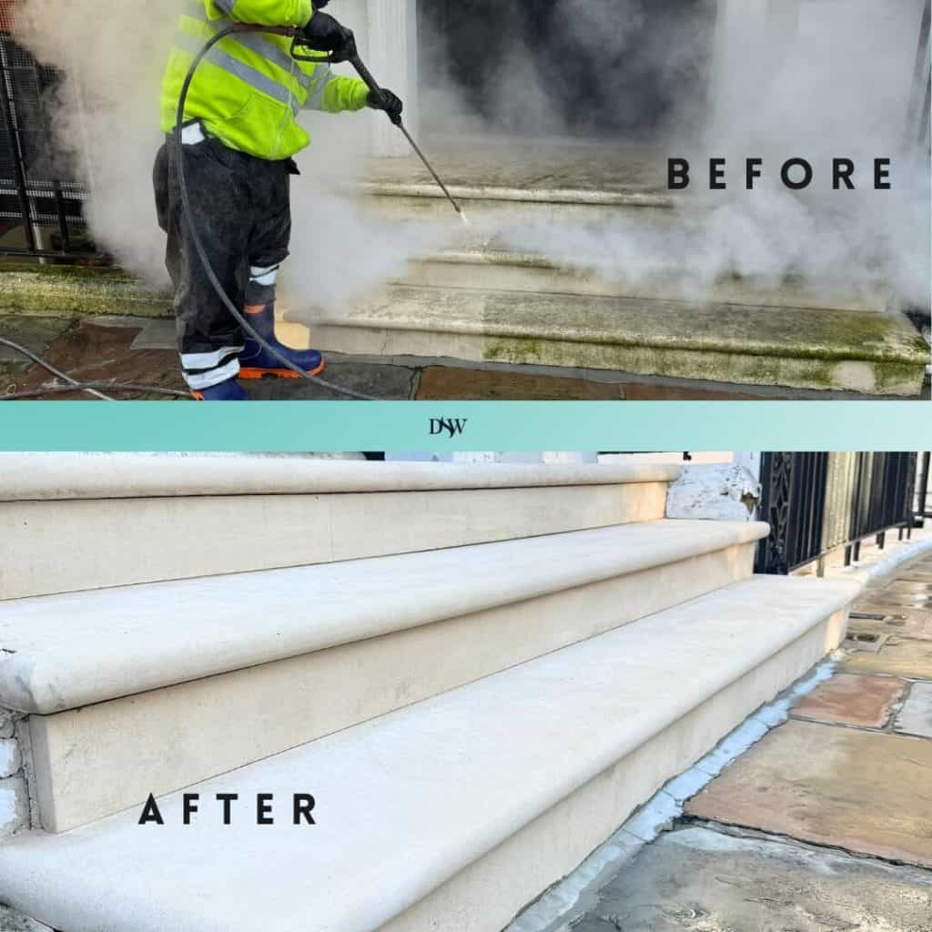 stone staircase cleaning before and after