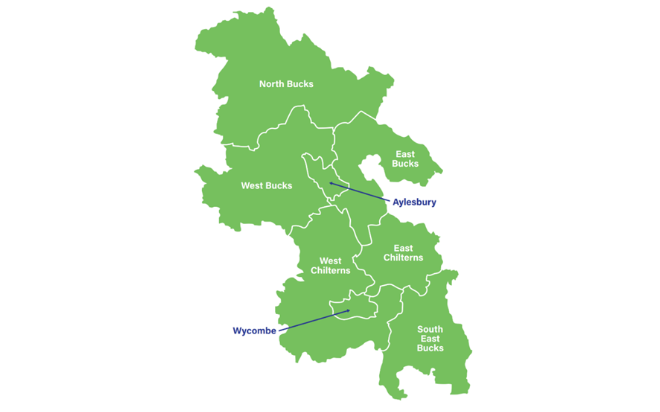 Cherry picker hire availability map covering Buckinghamshire